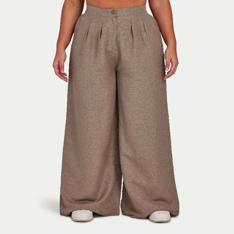 Womens Linen Mix Wide Leg Trouser - Marsh Grey